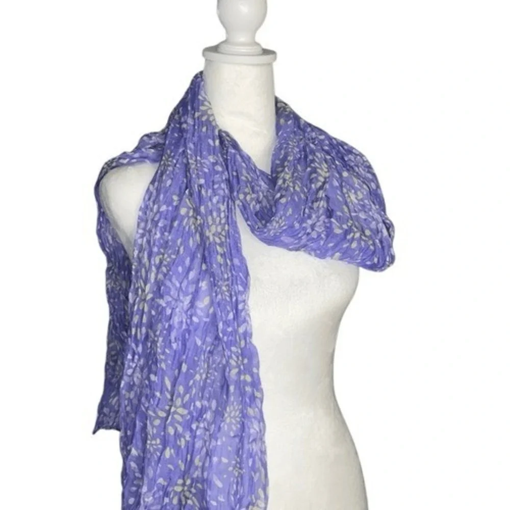 Denim & Co Beach Womens Purple Floral Firework Crinkle Scarf‎ 28x72 A263190